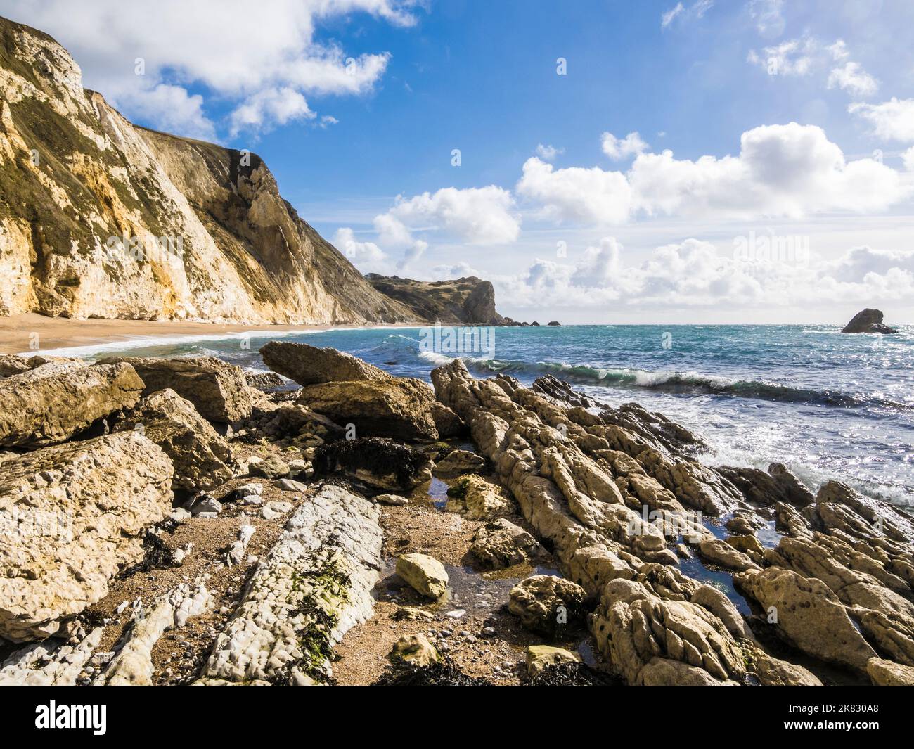 St. Oswald's Bay und Dungy Head an der Jurassic Coast in Dorset. Stockfoto