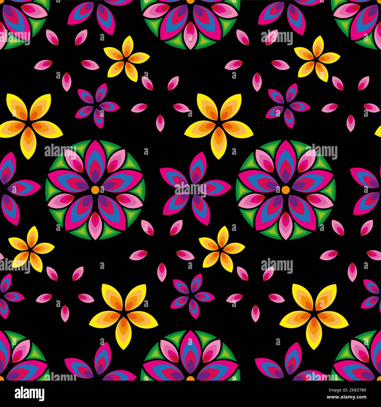 Bunte Blume Mandalas nahtlose Hintergrund. Orientalisches Muster, dekorative Elemente, Vektorgrafik. Islam, Arabisch, Indisch, türkisch, pakistan, ch Stock Vektor