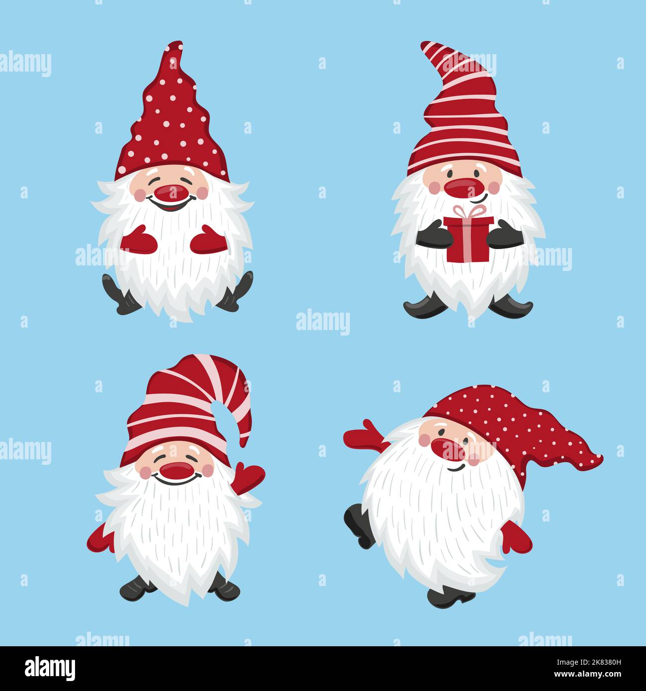 Niedliche Cartoon Gnome Set. Weihnachtsfiguren, Vektorgrafik. Stock Vektor