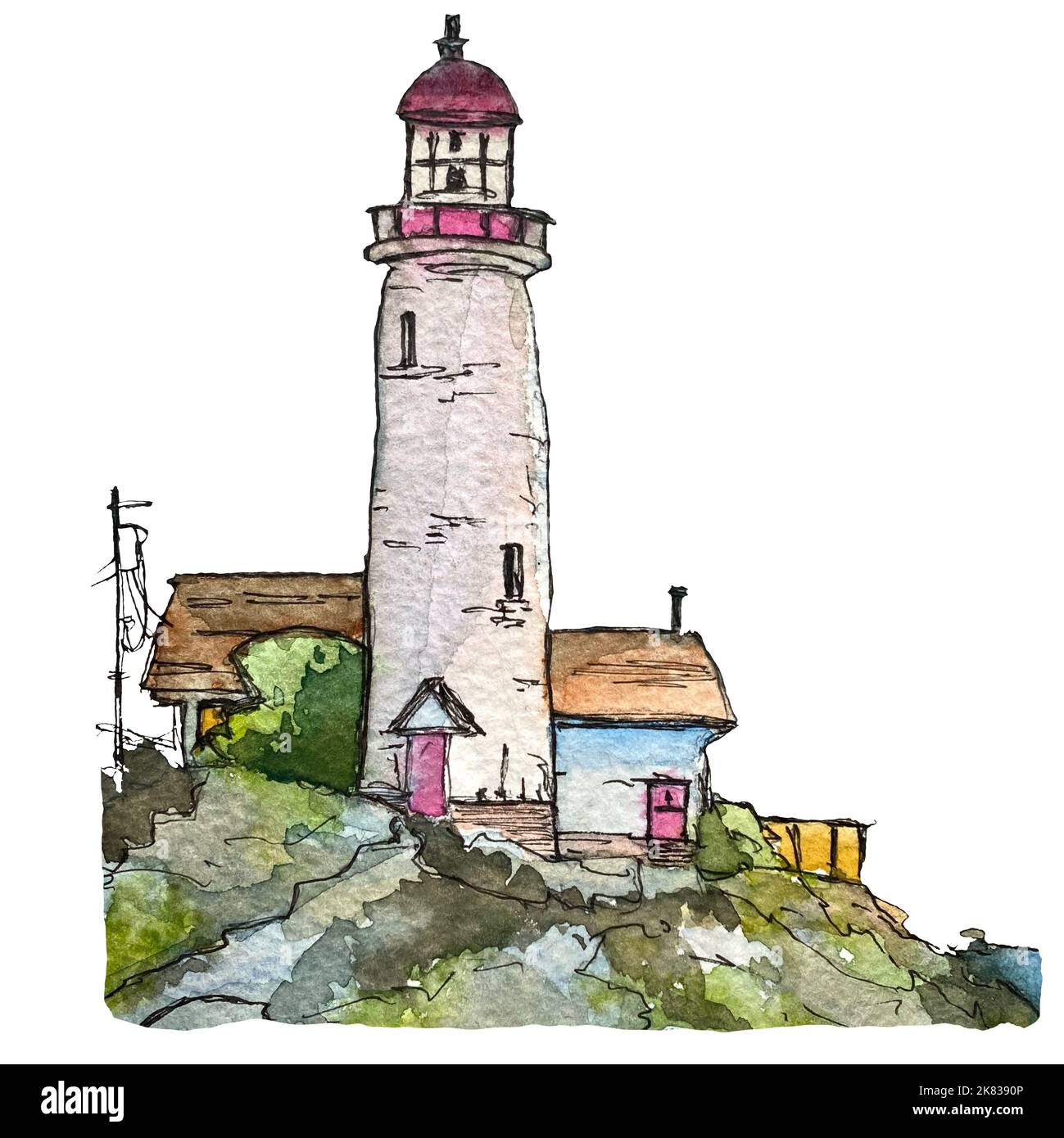 Leuchtturm handgezeichnete Skizze ein Aquarell Bild Stockfoto