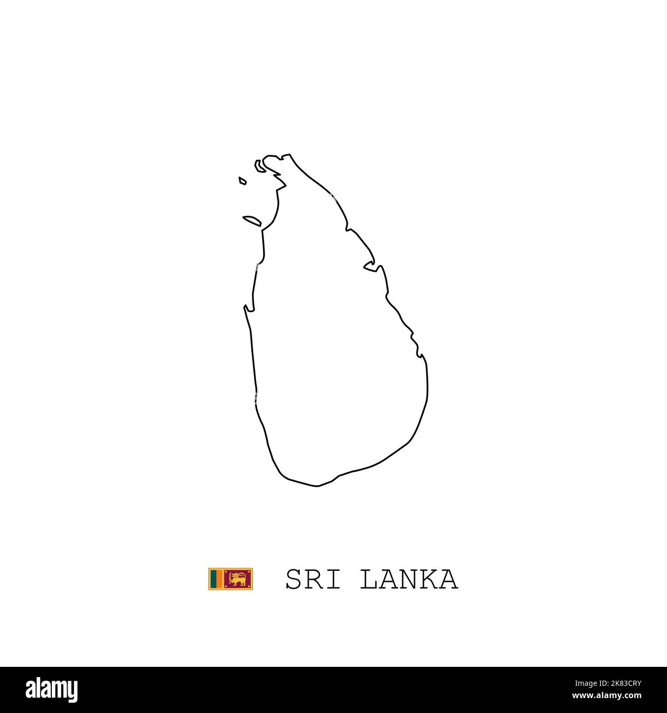 Sri Lanka Vektorkarte Umriss, Linie, linear. Sri Lanka schwarze Karte auf weißem Hintergrund. Flagge Sri Lankas Stock Vektor