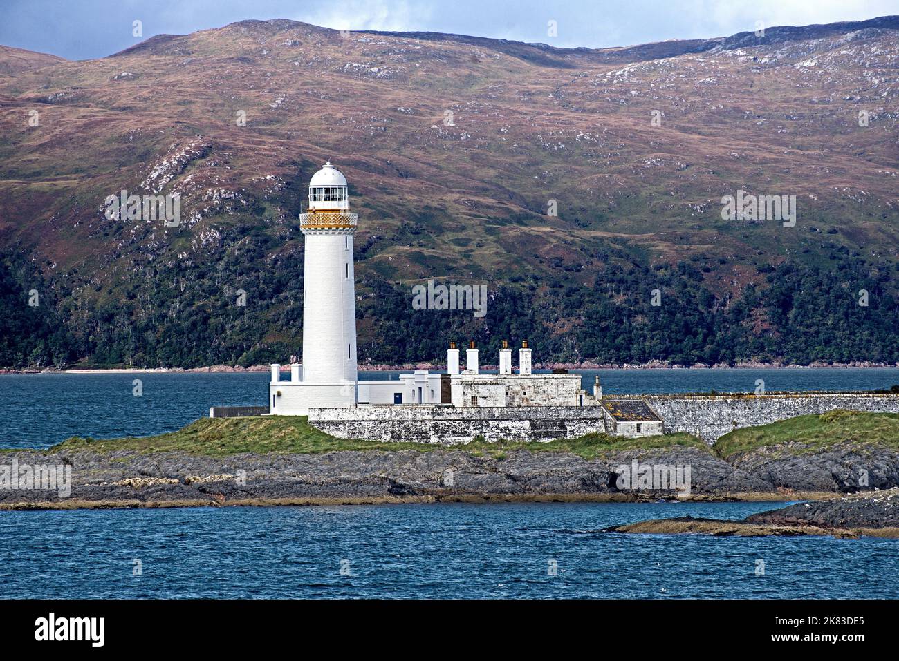Lismore Leuchtturm, erbaut 1833 von Robert Stevenson, auf Eilean Musdile im Firth of Lorn, Argyll and Bute, Schottland, Großbritannien. Stockfoto