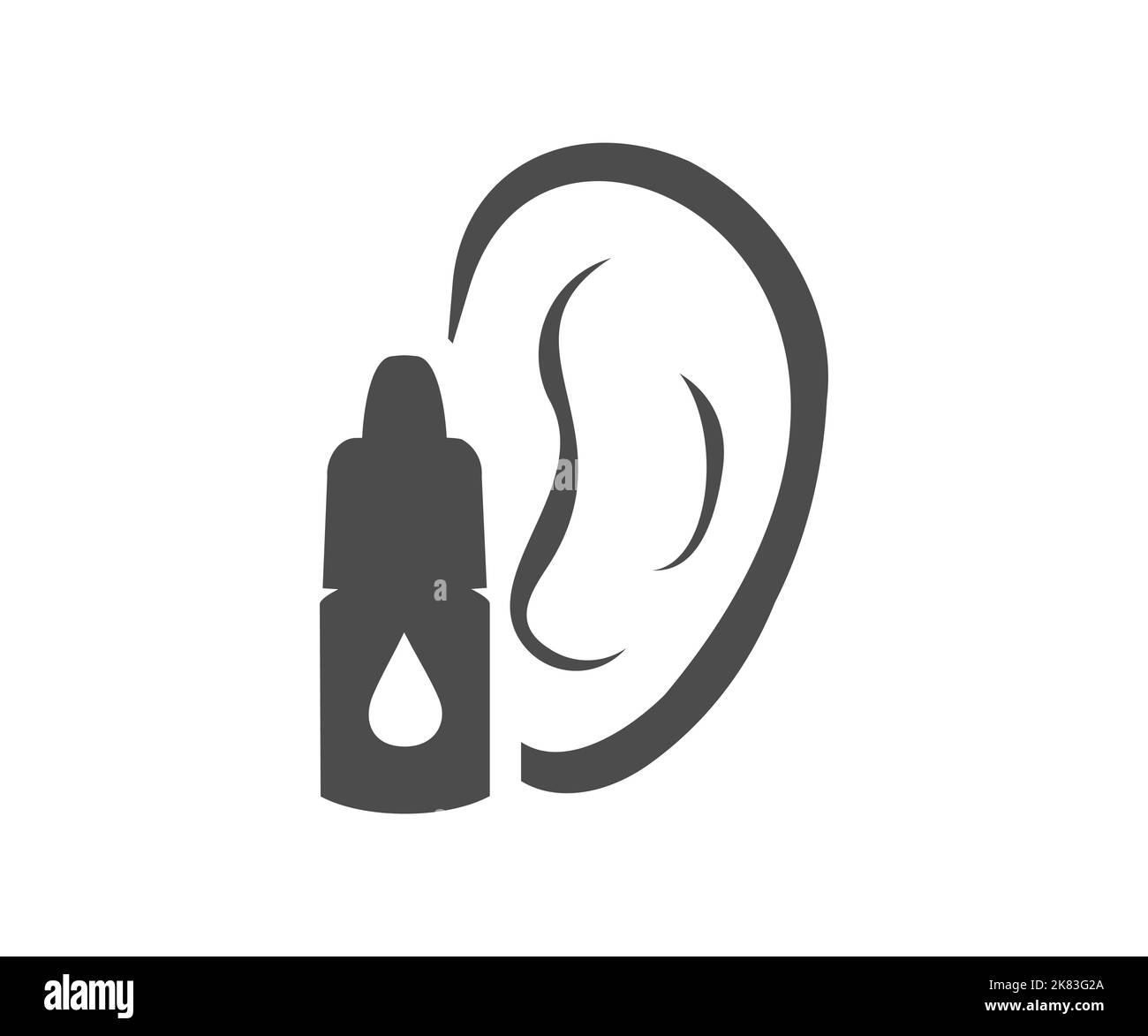 Medizinische Pipette mit einem Tropfen. Behandlung von Ohrerkrankungen Logo-Design. Menschliche Ohren mit Pipettenvektor-Design und Abbildung. Stock Vektor