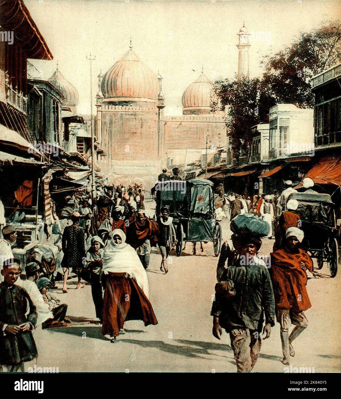 Hauptstraße in Delhi in Indien im Jahr 1932. Stockfoto