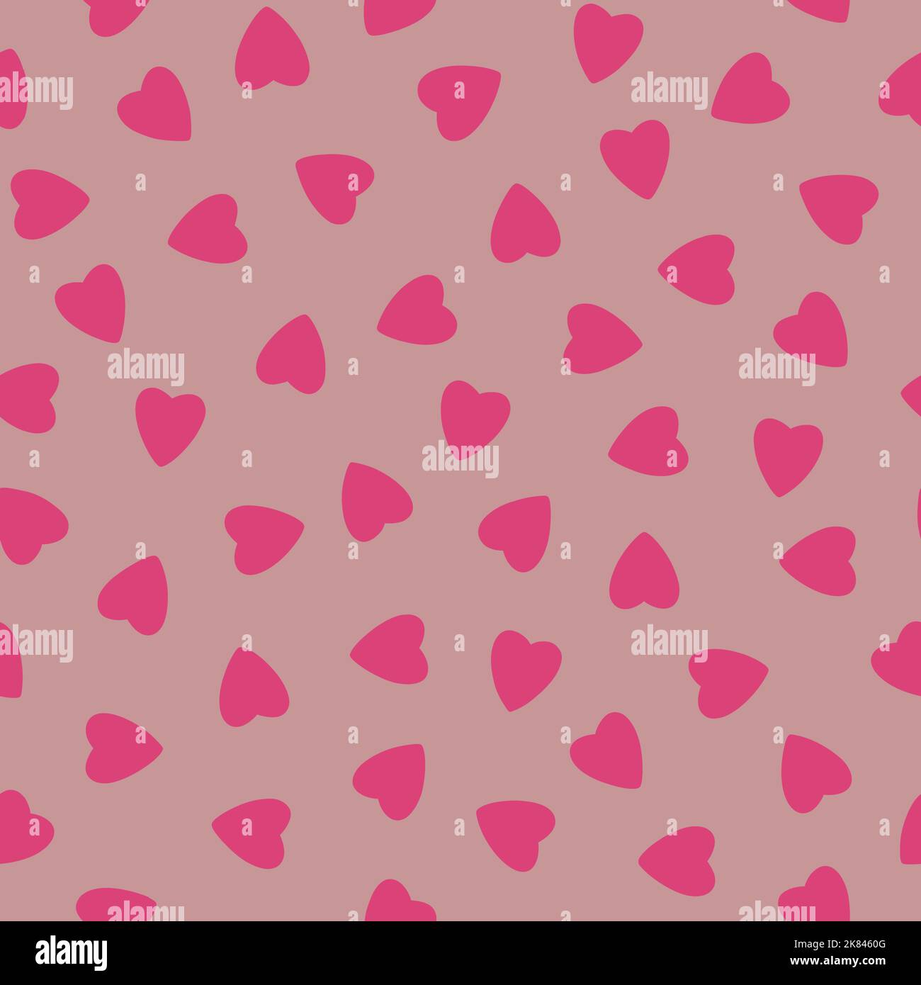 Einfache bunte rosa Herzen nahtlose Muster chaotisch auf rosa Hintergrund aus winzigen Herzen Silhouetten der überlappenden Schichtung Effekt. Für Valentines, m Stockfoto