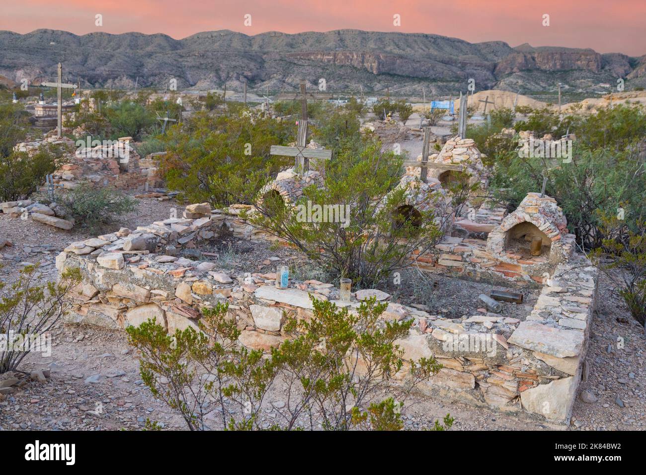 Terlingua, Texas. Familie Grabstätte in Terlingua Friedhof, dating von 1900, noch in Gebrauch. Stockfoto