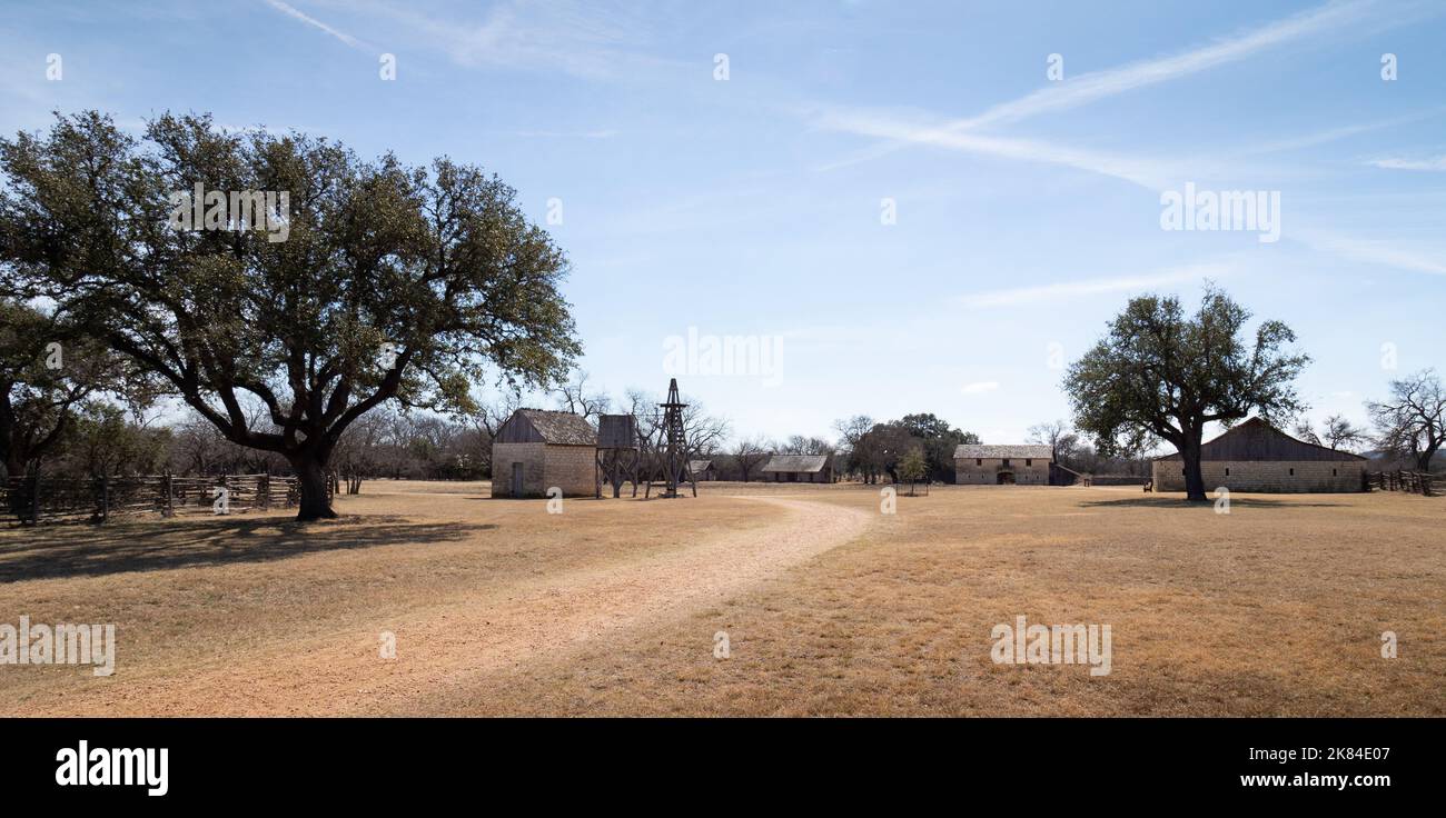 Panorama der Johnson City, Texas, Homestead von Sam Ealy Johnson, Großvater von US-Präsident Lyndon B. Johnson Stockfoto