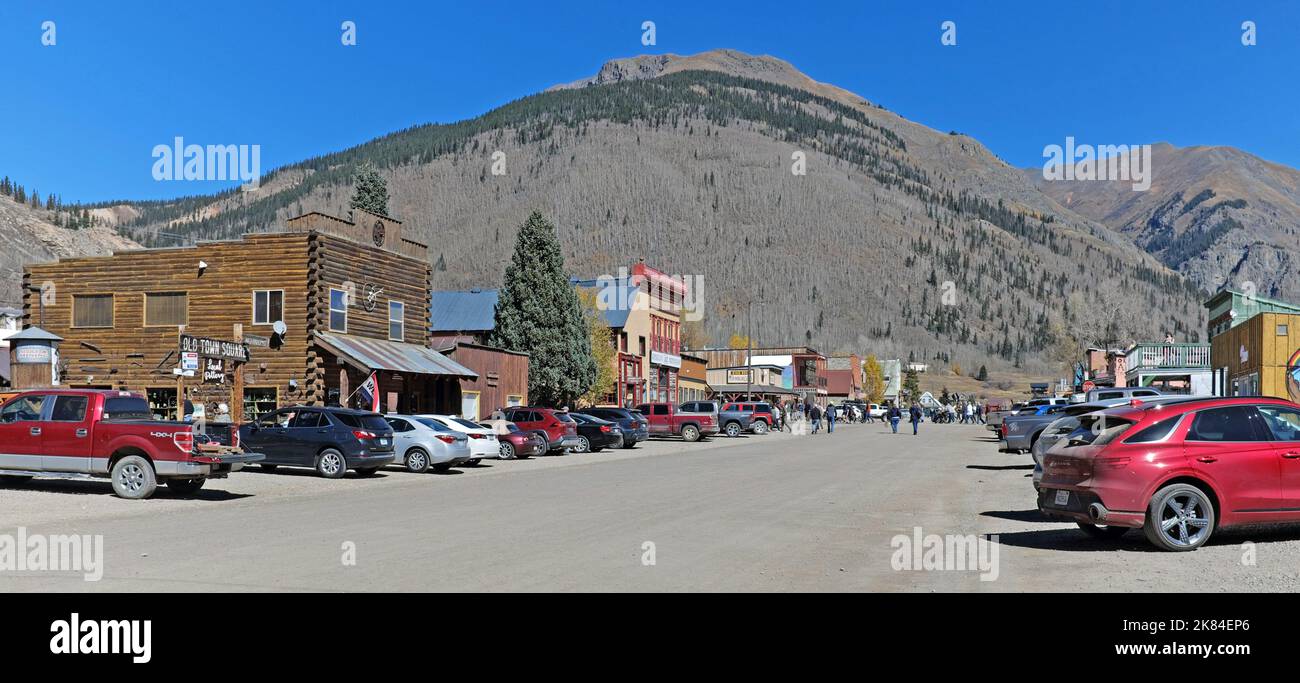 Berüchtigte Blair Street in der historischen Altstadt von Silverton, Colorado, USA, in den San Juan Mountains. Stockfoto