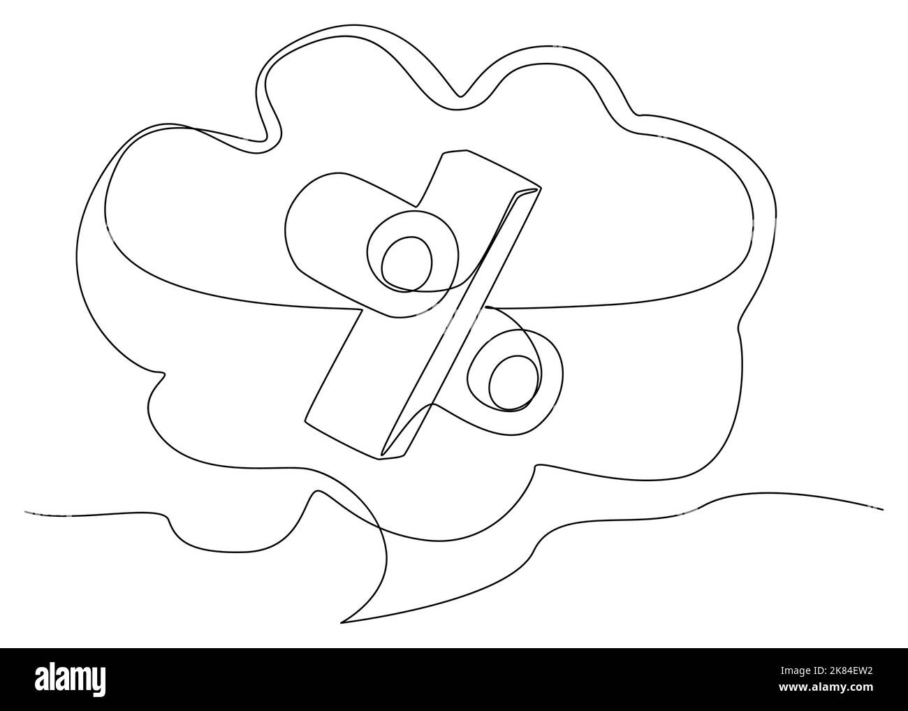 Eine fortlaufende Sprechblase mit Prozentzeichen. Vektor-Konzept der dünnen Linie Illustration. Konturzeichnen Kreative Ideen. Stock Vektor