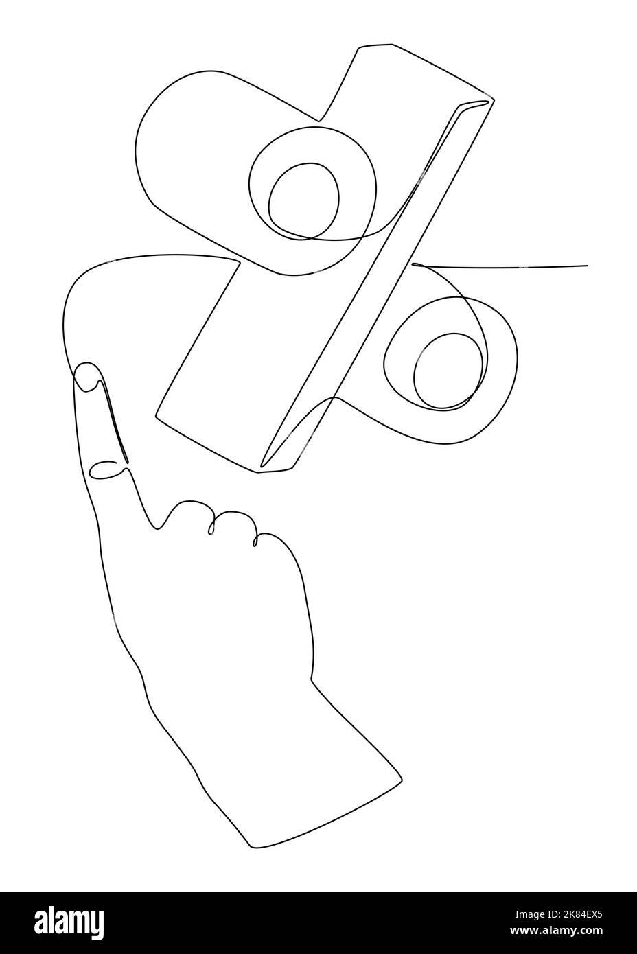 Eine fortlaufende Zeile mit Zeigefinger-Poinng bei Prozentzeichen. Vektor-Konzept der dünnen Linie Illustration. Konturzeichnen Kreative Ideen. Stock Vektor