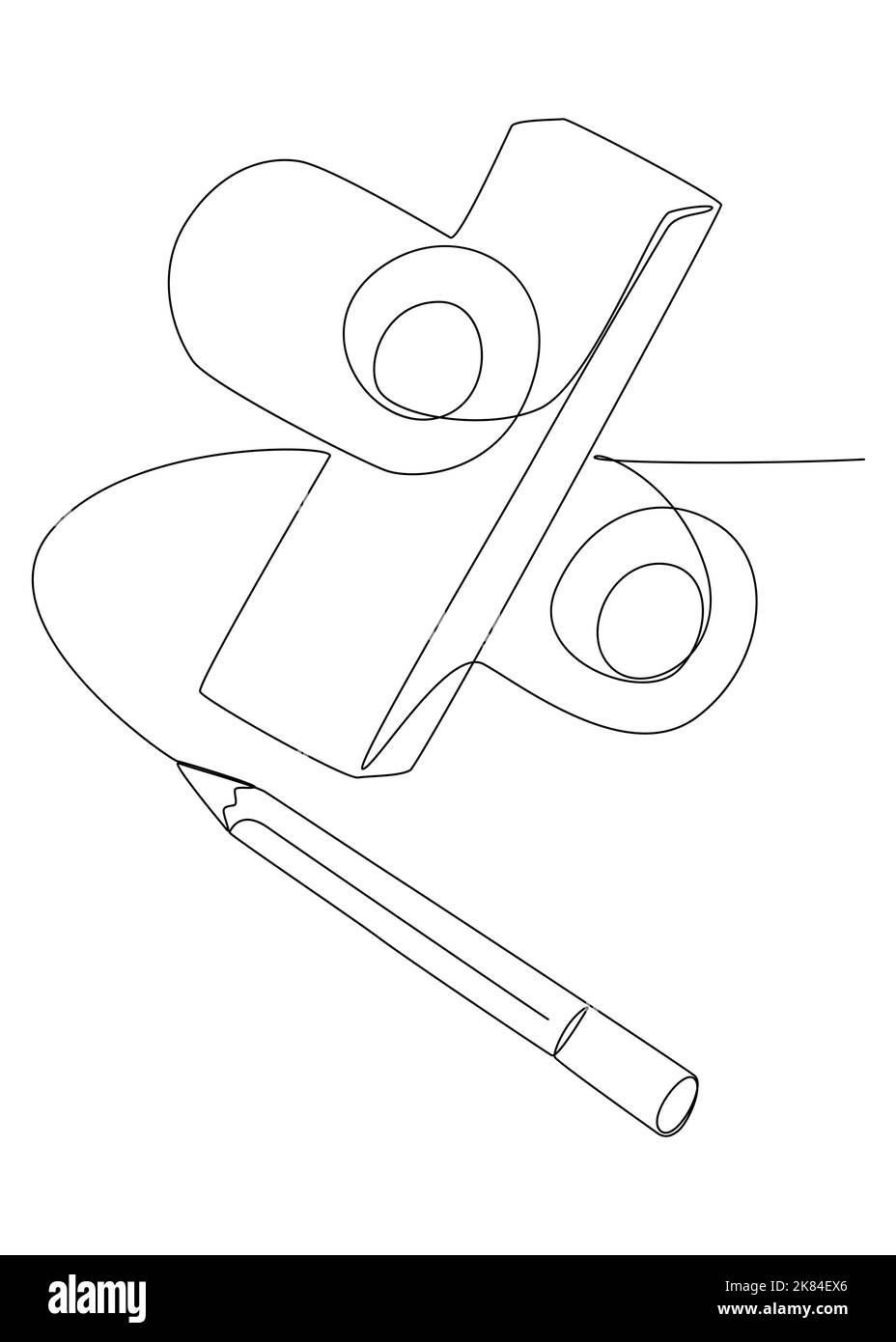 Eine fortlaufende Zeile mit einem mit einem Bleistift geschriebenen Wort mit Prozentzeichen. Vektor-Konzept der dünnen Linie Illustration. Konturzeichnen Kreative Ideen. Stock Vektor