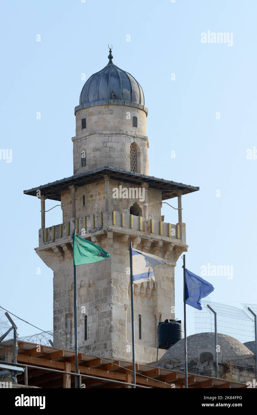 Kettentor Minaret, Al-Aqsa-Moschee, Altstadt von Jerusalem. Stockfoto