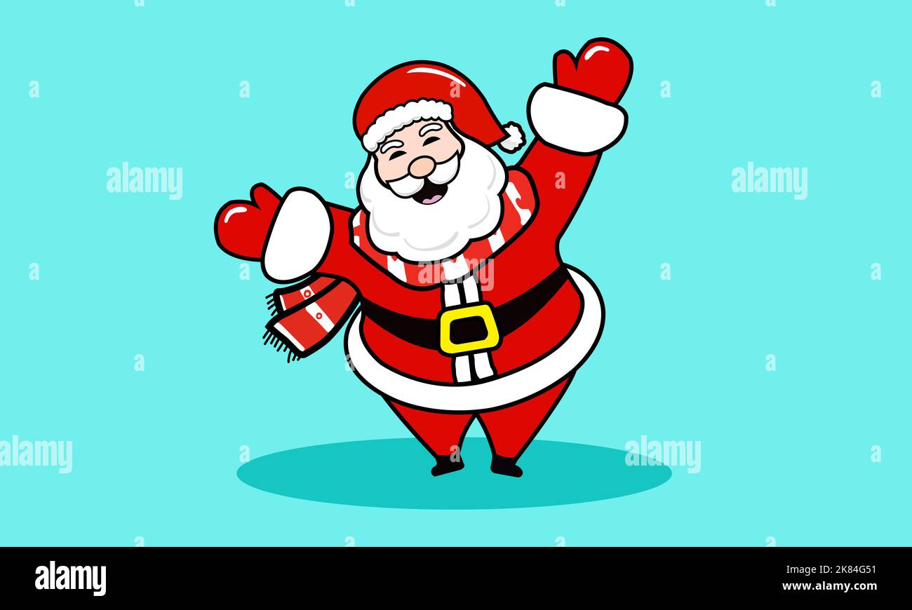 Fat Weihnachtsmann lachende Frohe Weihnachten. Santa lächelt, süß, gute Laune, spreizt seine Arme, um das Fest des Glücks zu begrüßen. Stockfoto