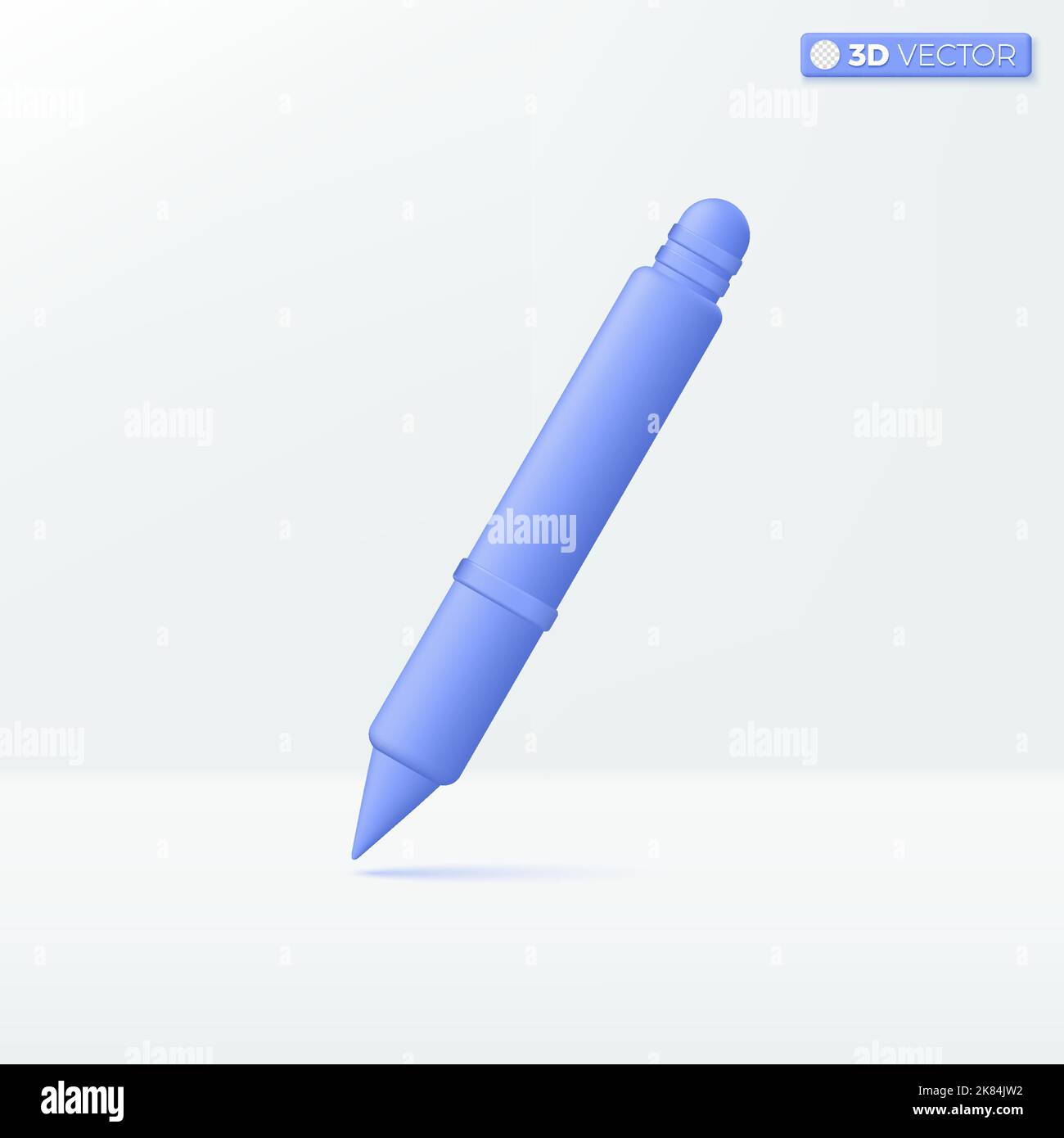 Blaue Schrift Symbol Symbole. Stift, Bleistift, Stift, Zeichnung, Copywriting, Storytelling, Bildungskonzept. 3D Vektor isoliert Illustration Design Cartoon Stock Vektor