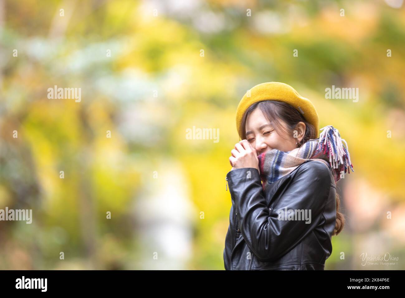 Wunderschöne Herbstblätter und schöne japanische Frauen in Japan Stockfoto