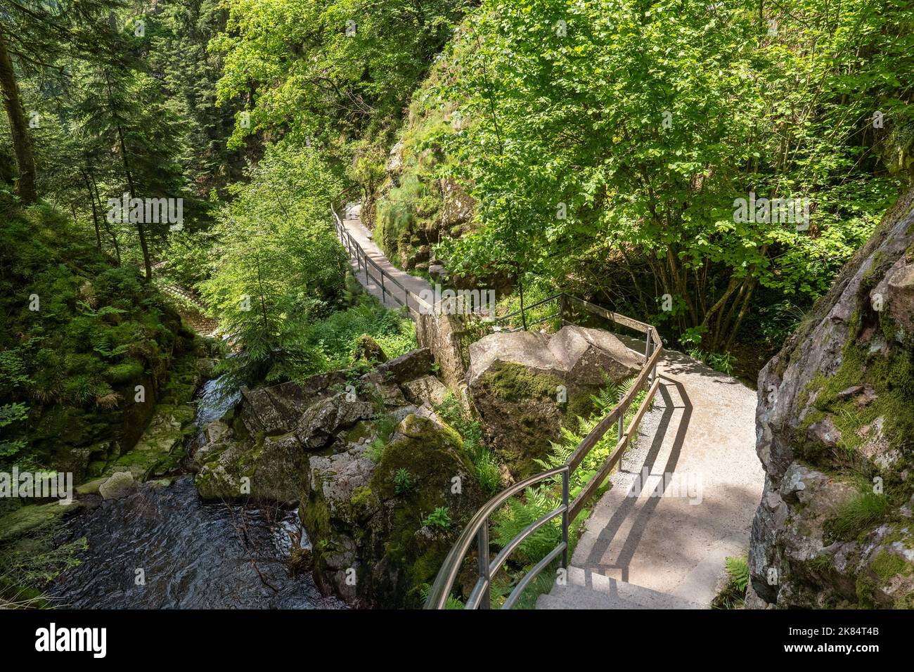 Wanderweg bergab bei den All Saints Wasserfällen, Schwarzwald, Deutschland Stockfoto