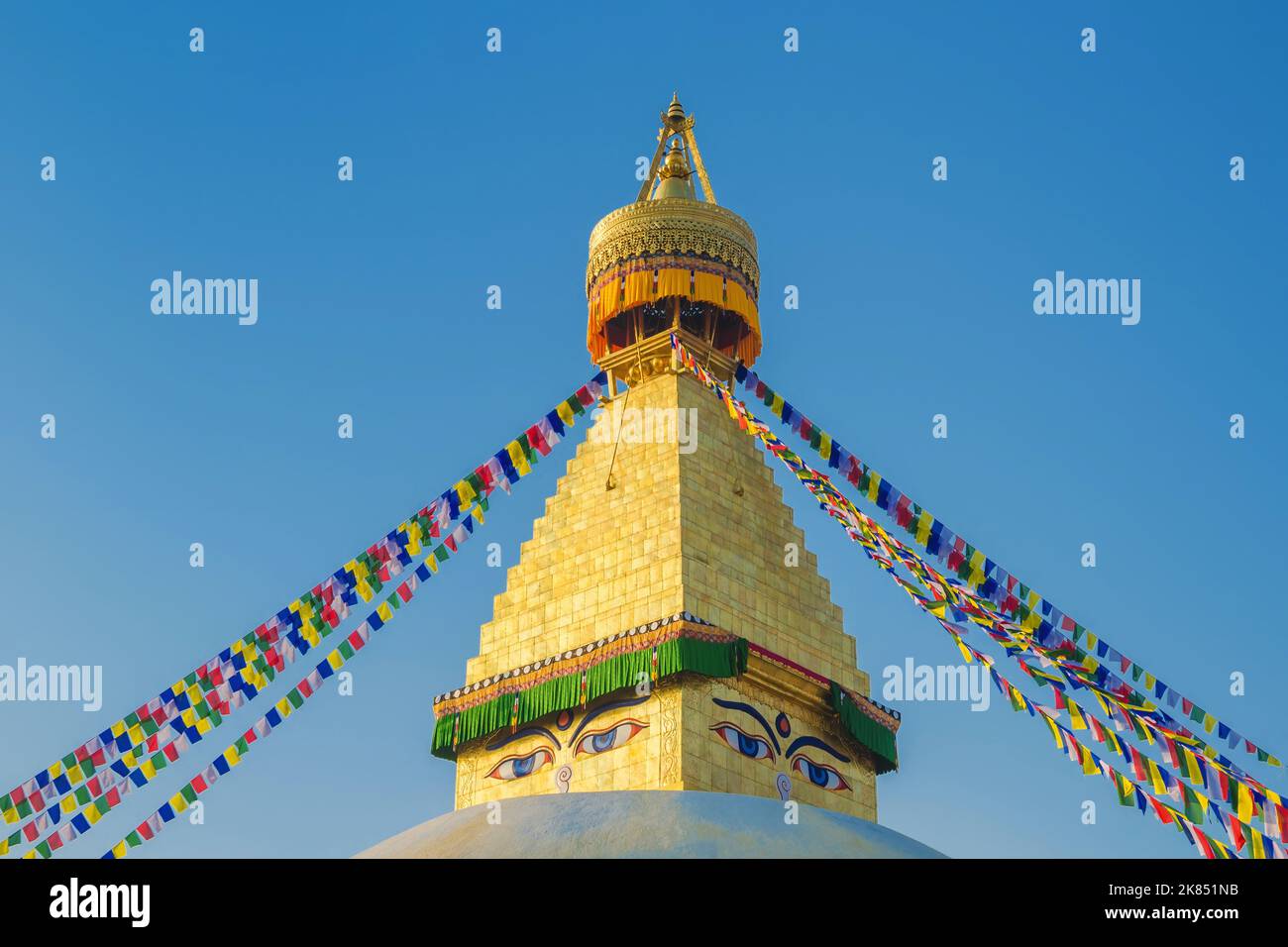 Der goldene Turm von Bodhnath Stupa, Kathmandu, Nepal Stockfoto