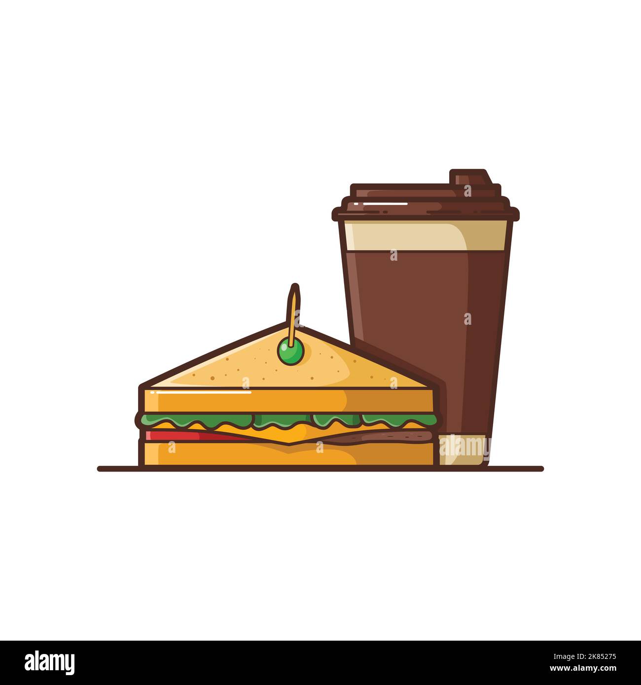 Abbildung von Sandwich und Einer Tasse Kaffee - Vektor-Illustration Design - Food Logo - Food Illustration - Fast Food Illustration Stock Vektor