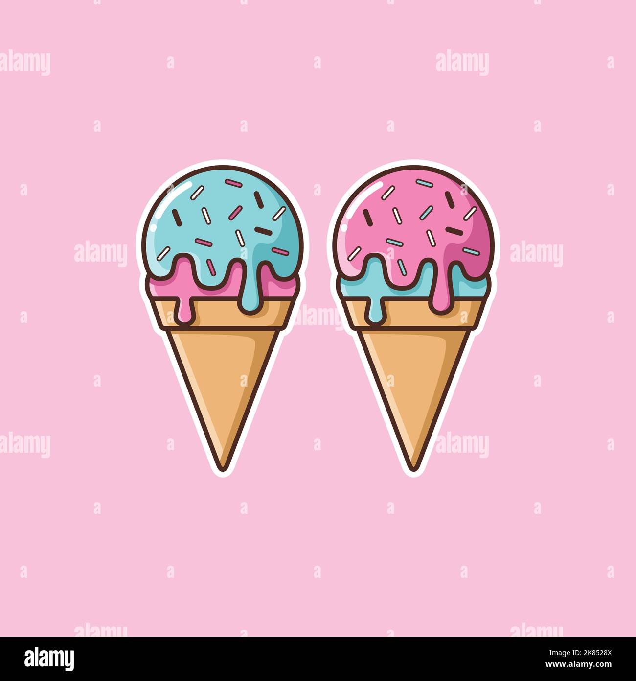 Rosa und Tosca Eiskegel auf einem rosa Hintergrund - Lebensmittel-Ikone, Vektor-Illustration Stock Vektor