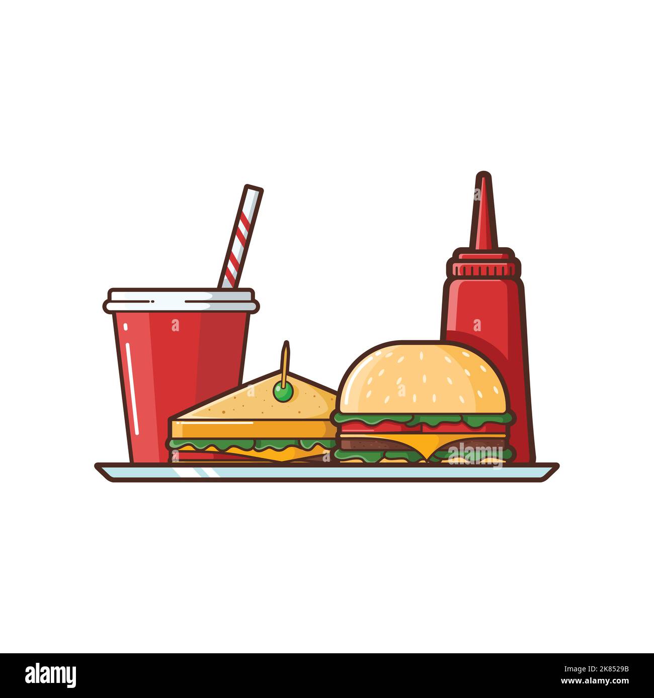 Illustration von Sandwiches, Burgern und alkoholfreien Getränken – Vektordesign – Lebensmittellogo – LebensmittelIllustration – Fast-Food-Illustration Stock Vektor