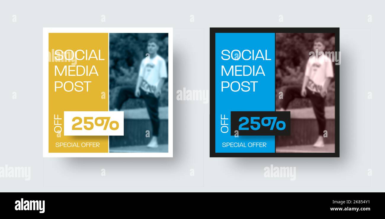 Vector quadratische Post-Vorlage für Social Media, Rabatt-Sonderangebot, für Produktwerbung. Layout-Poster mit vertikalem Design auf einer blauen, gelben BA Stock Vektor