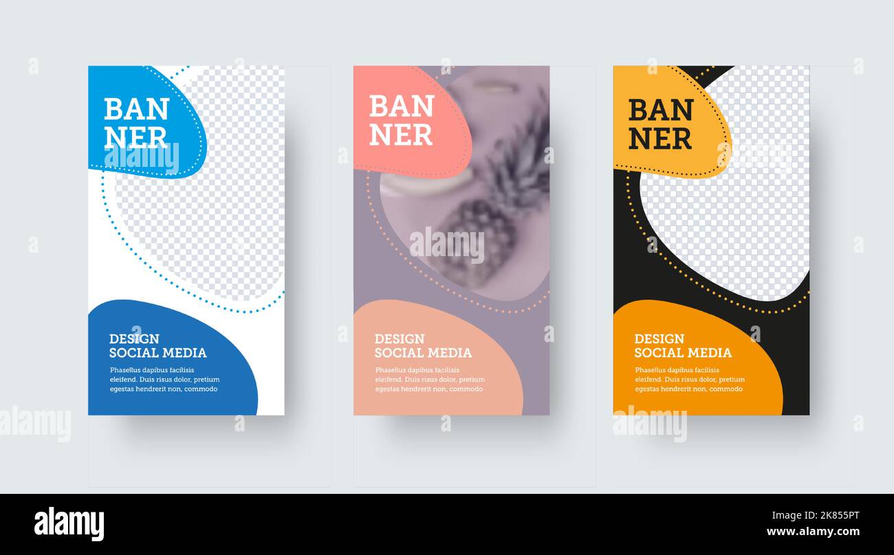 Vektor-Banner-Vorlage für Social Media, Newsletter, Geschichten mit abstraktem Farbdesign auf weiß, schwarz, Hintergrund. Postenlayout für Werbung, busi Stock Vektor