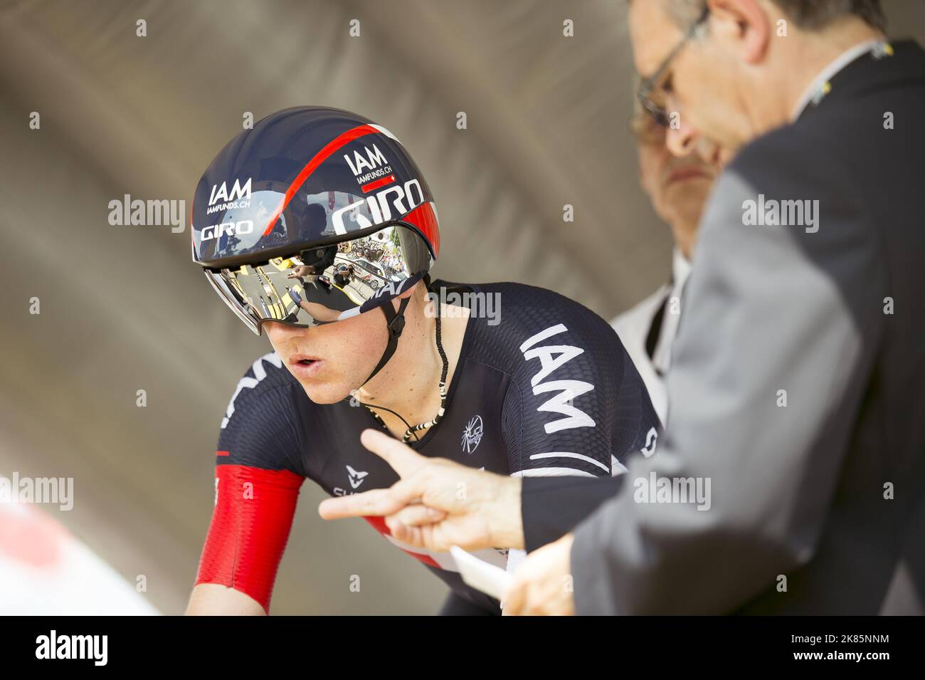 Frank Mathias Team IAM Cycling bei der ersten Etappe der Tour de France in Utrecht. Stockfoto