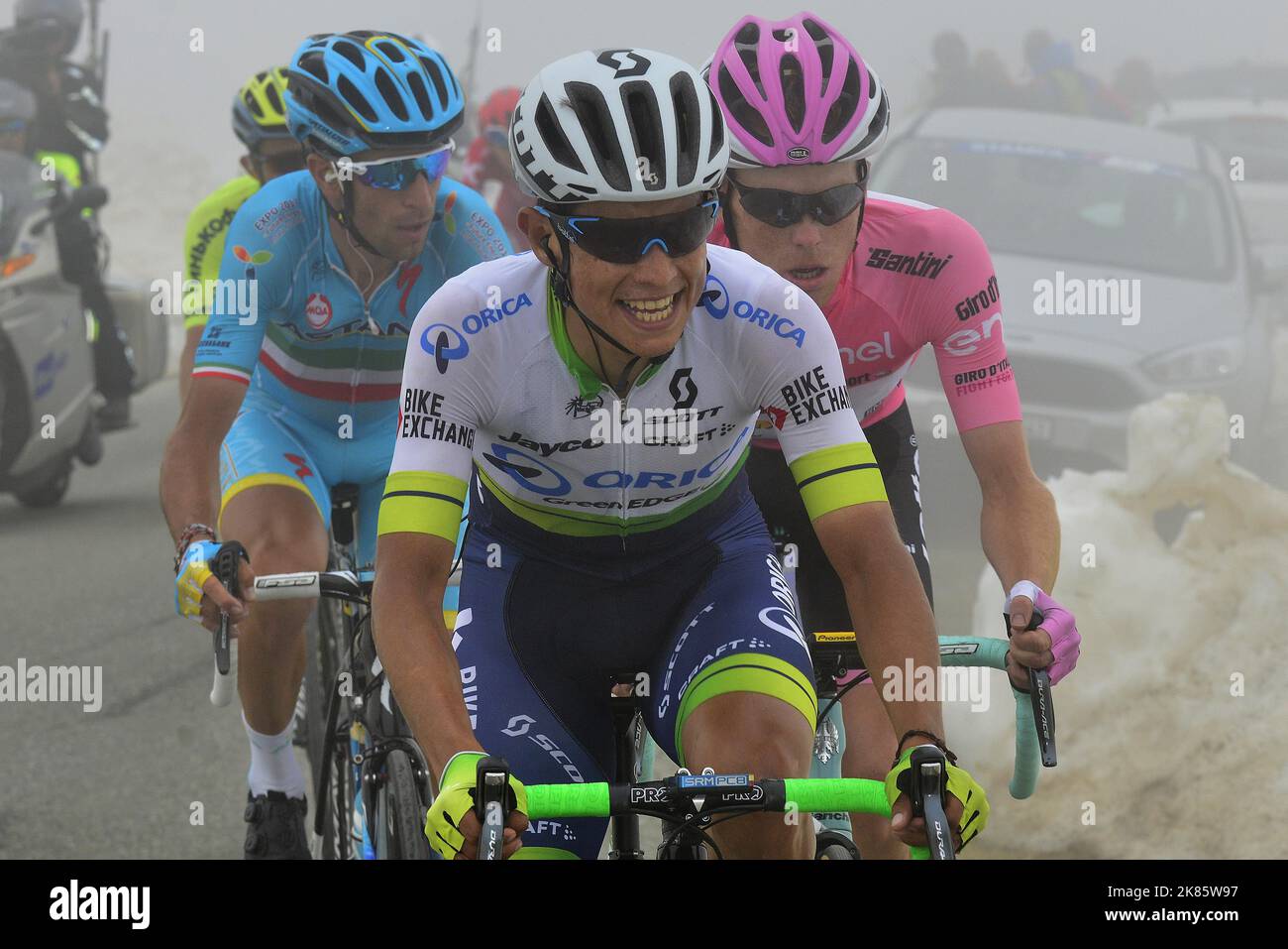 Esteban Chavez von Orica-GreenEDGE auf Colle dell'Agnello Stockfoto