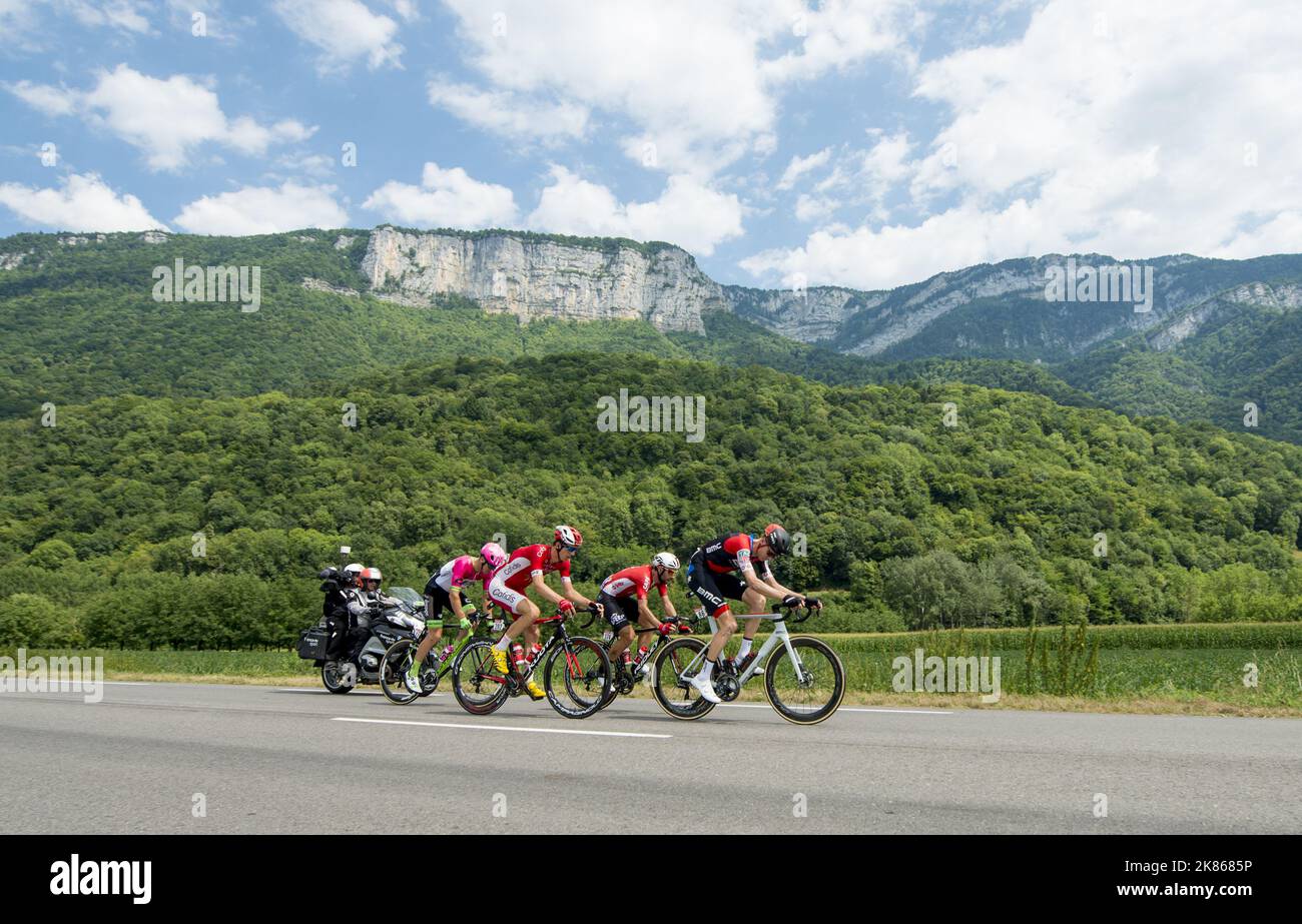 Michael Schar, Theomas de Gendt, Dimitri Claeys in der frühen Pause. Stockfoto