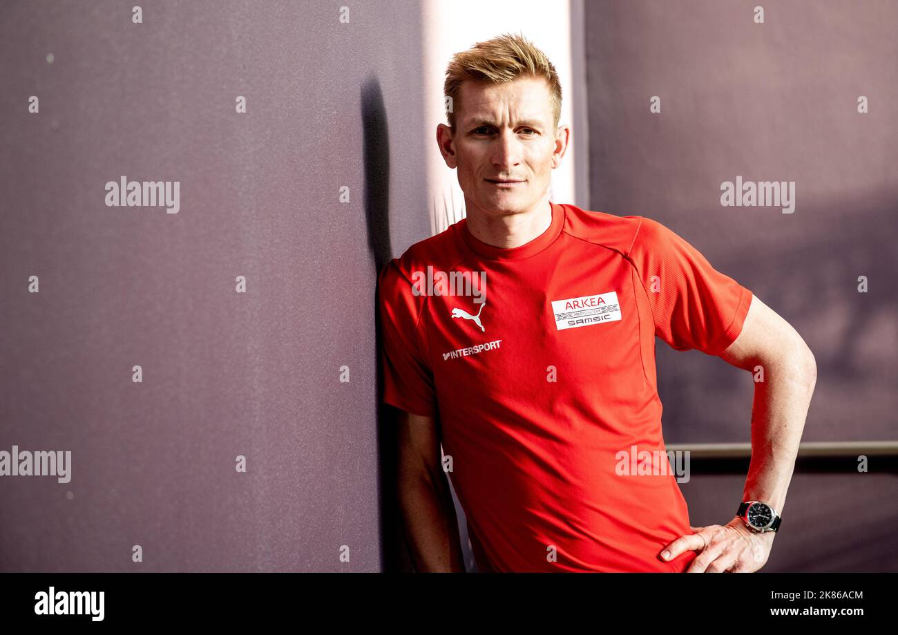 Andre Greipel vom ARKEA Samsic Team posiert für die Ausgabe 10. der Tour of Oman 2019 in Maskat Stockfoto