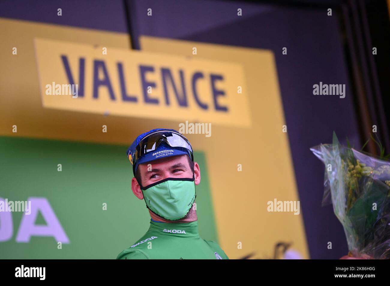 Mark Cavendish (GBR) von DECEUNINCK - QUICK - STEP behält seine Führung in der Punktekategorie, nachdem er am Montag, 6.. Juli 2021, die Etappe im Sprint der Etappe 10 der Tour de France gewonnen hatte. Stockfoto