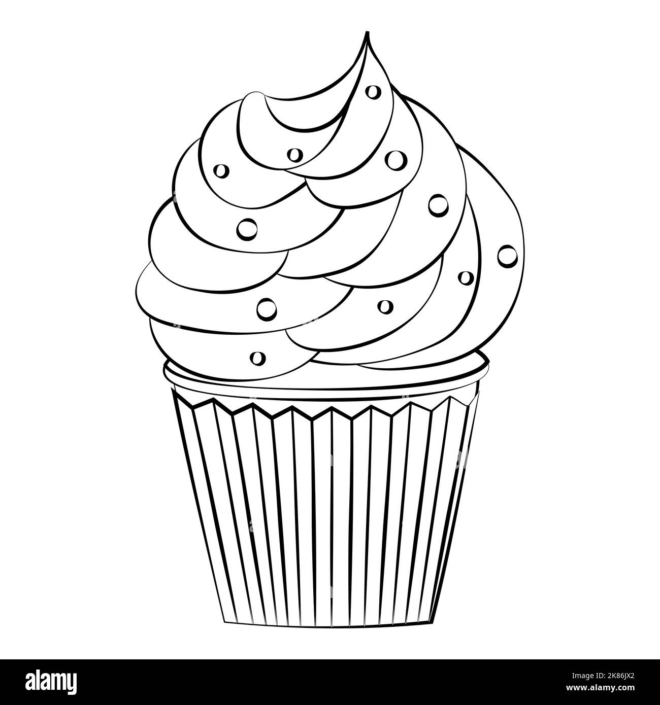 Cupcake mit Creme und Dekorationen mit einer dünnen Linie. Vektor auf weißem Hintergrund Stock Vektor
