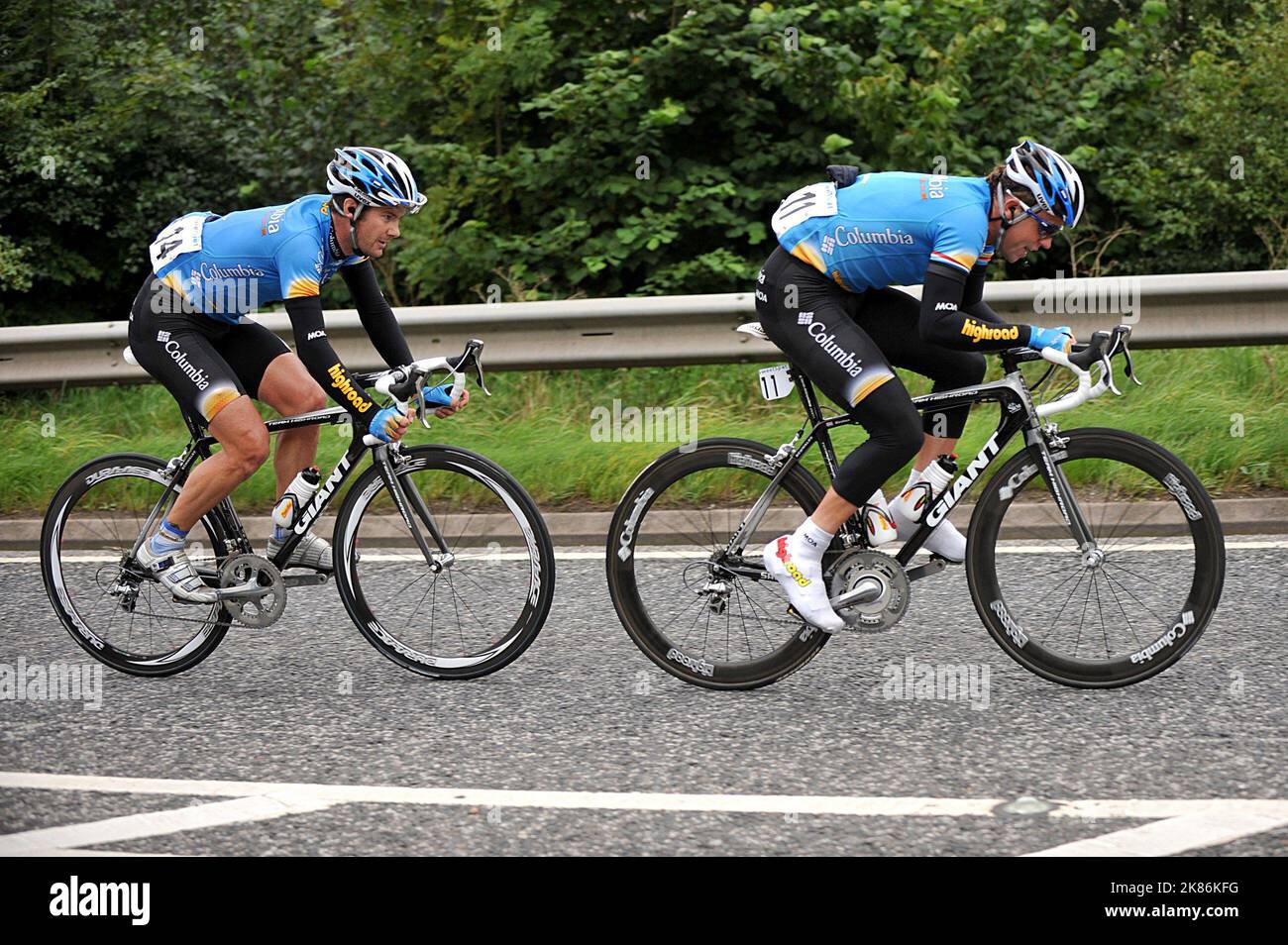 Kim Kirchen (r) und Greg Henderson vom Team Columbia in Aktion während der fünften Etappe der Tour of Britain Stockfoto