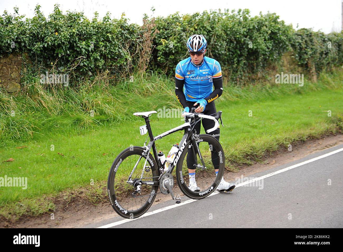 Kim Kirchen vom Team Columbia fährt während der sechsten Etappe der Tour of Britain über die Straße. Stockfoto