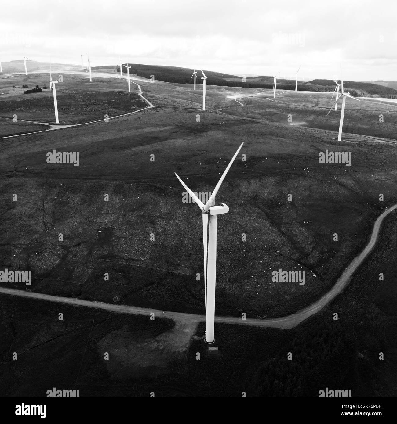 Windturbine, South Wales. Gegen starken Wind aufstehen, um Tausende von Häusern mit Strom zu versorgen. Stockfoto