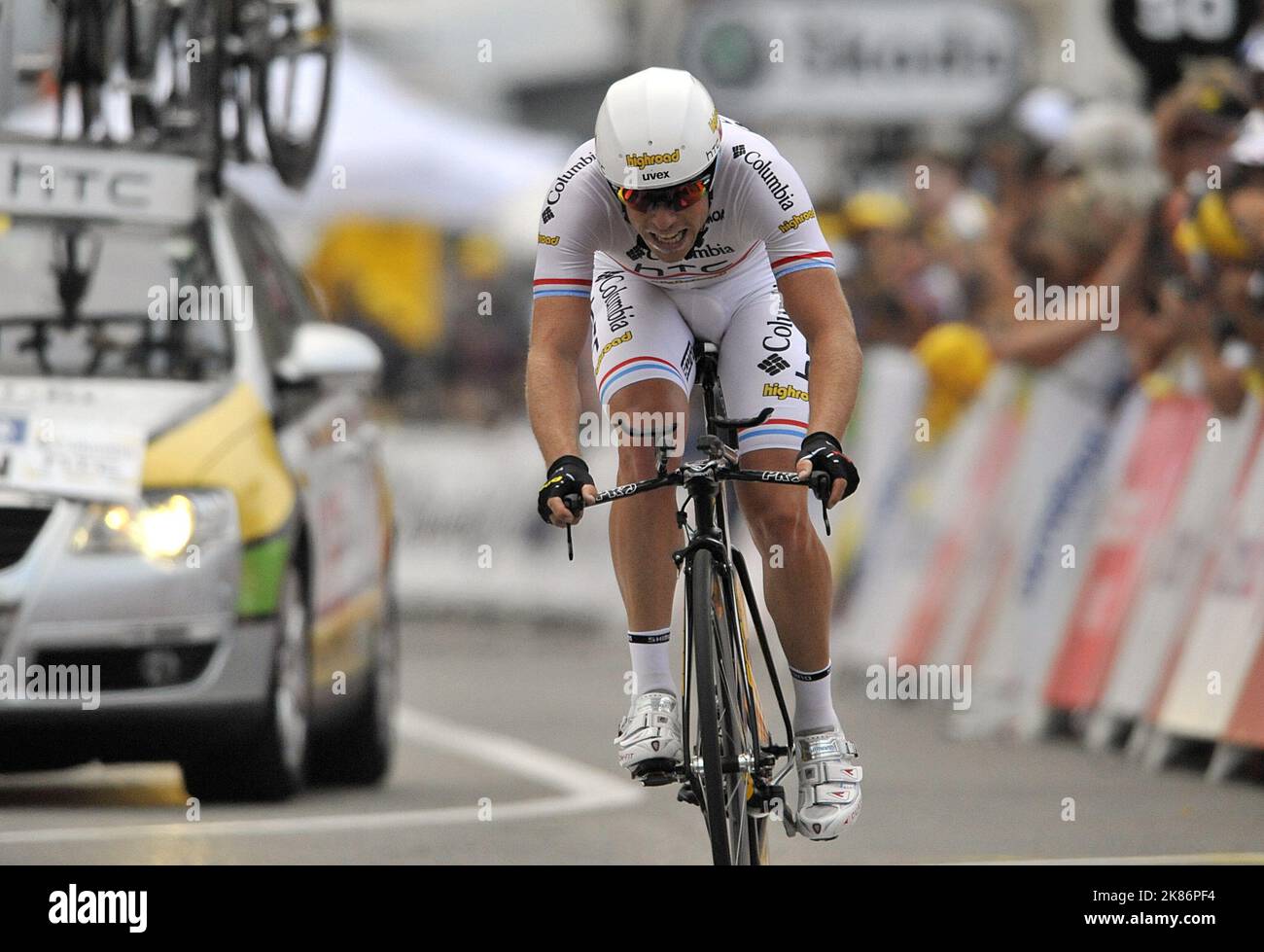 Kim Kirchen vom Team Columbia tritt bei den Einzelzeitfahren während der Tour de France in Monaco an. Stockfoto