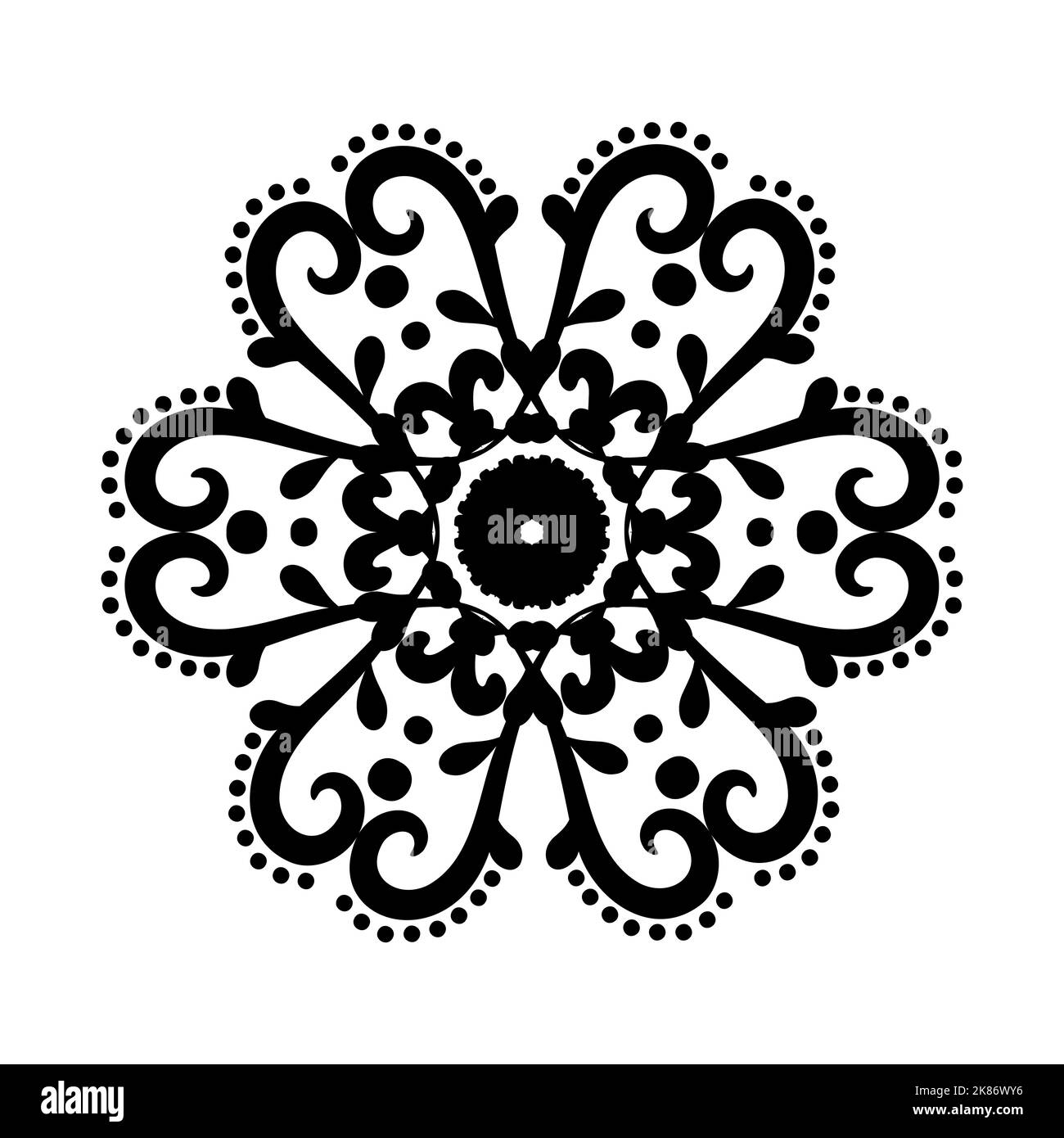 Dekoratives Mandala-Muster. Rundes, florales Schwarz-Weiß-Ornament. Dekorativer Hintergrund für Tattoo, Schablone oder Home Decor. Vektorgrafik. Stock Vektor