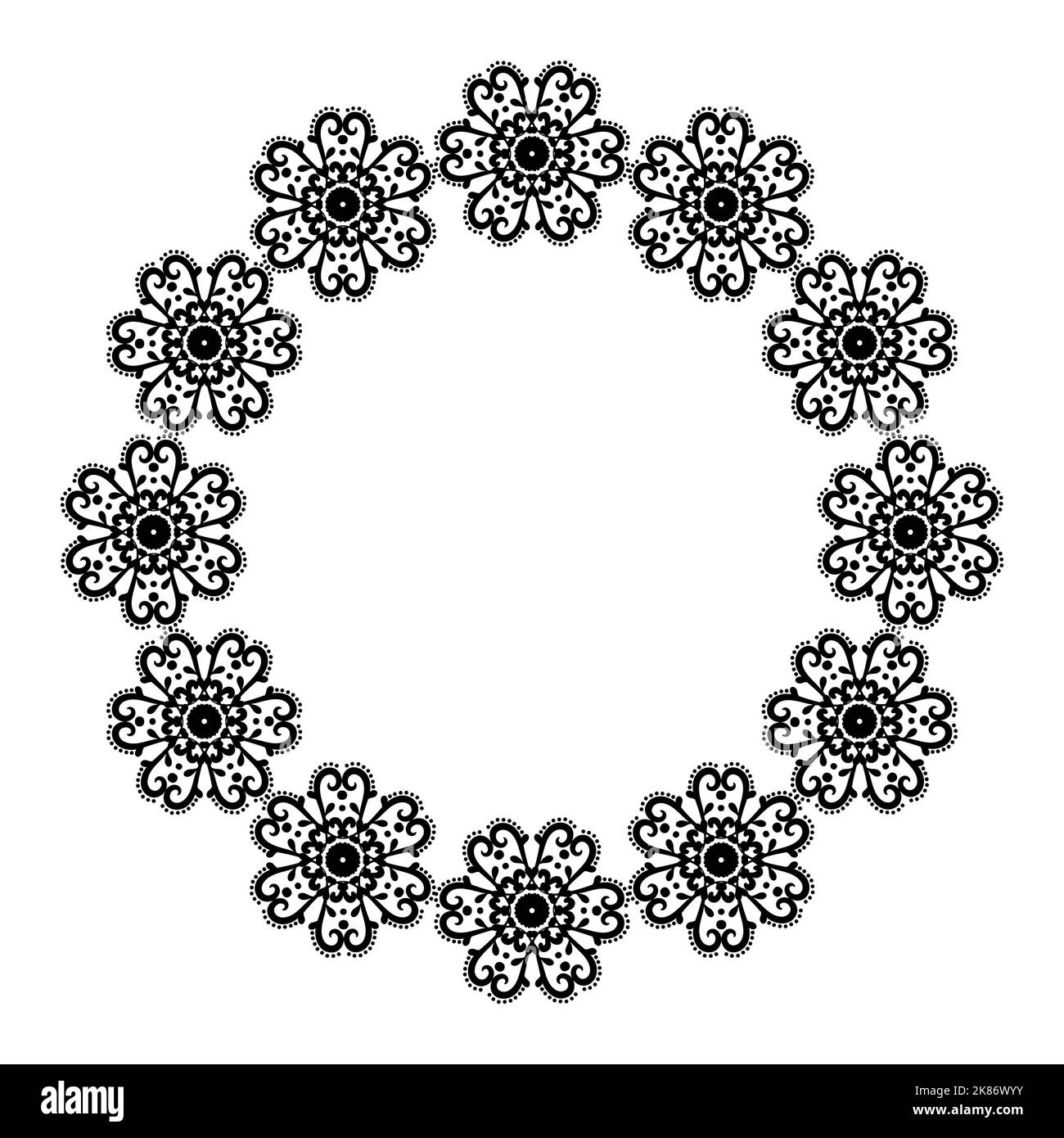 Rahmen mit floralem Ornament. Kreisförmige schwarze Blumenbordüre. Dekorativer Rand. Ornament zur Dekoration von Karten und Einladungen.Vektor-Illustration. Stock Vektor