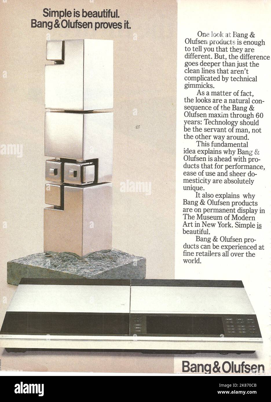 Werbung für das Vintage-Magazin von Bang & Olufsen Werbung für Bang&Olufsen Stockfoto