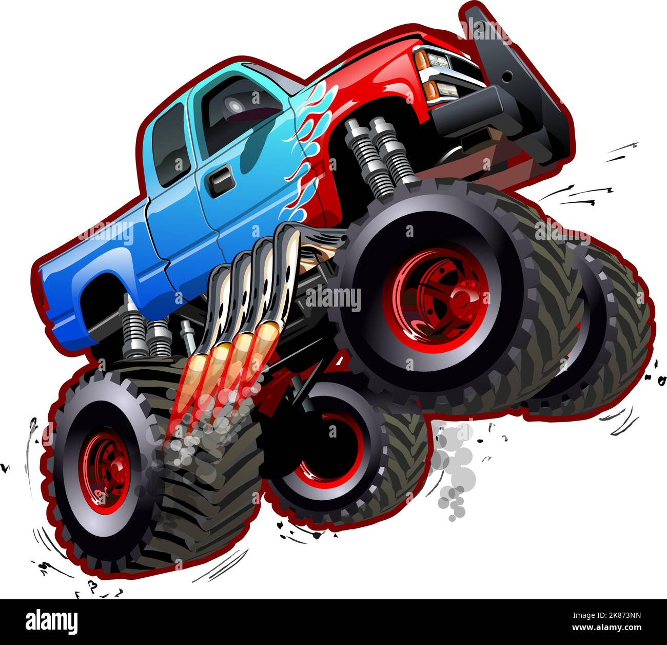 Cartoon Monster Truck. Verfügbares EPS-10, das durch Gruppen und Ebenen getrennt ist, mit Transparenzeffekten für ein Neumalen mit einem Klick Stock Vektor