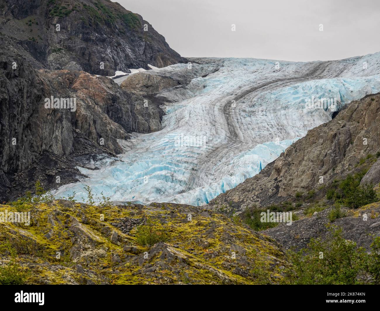 Ein Blick auf den Exit Glacier, der vom Harding Ice Field, Kenai Fjords National Park, Alaska, USA, Nordamerika, kommt Stockfoto