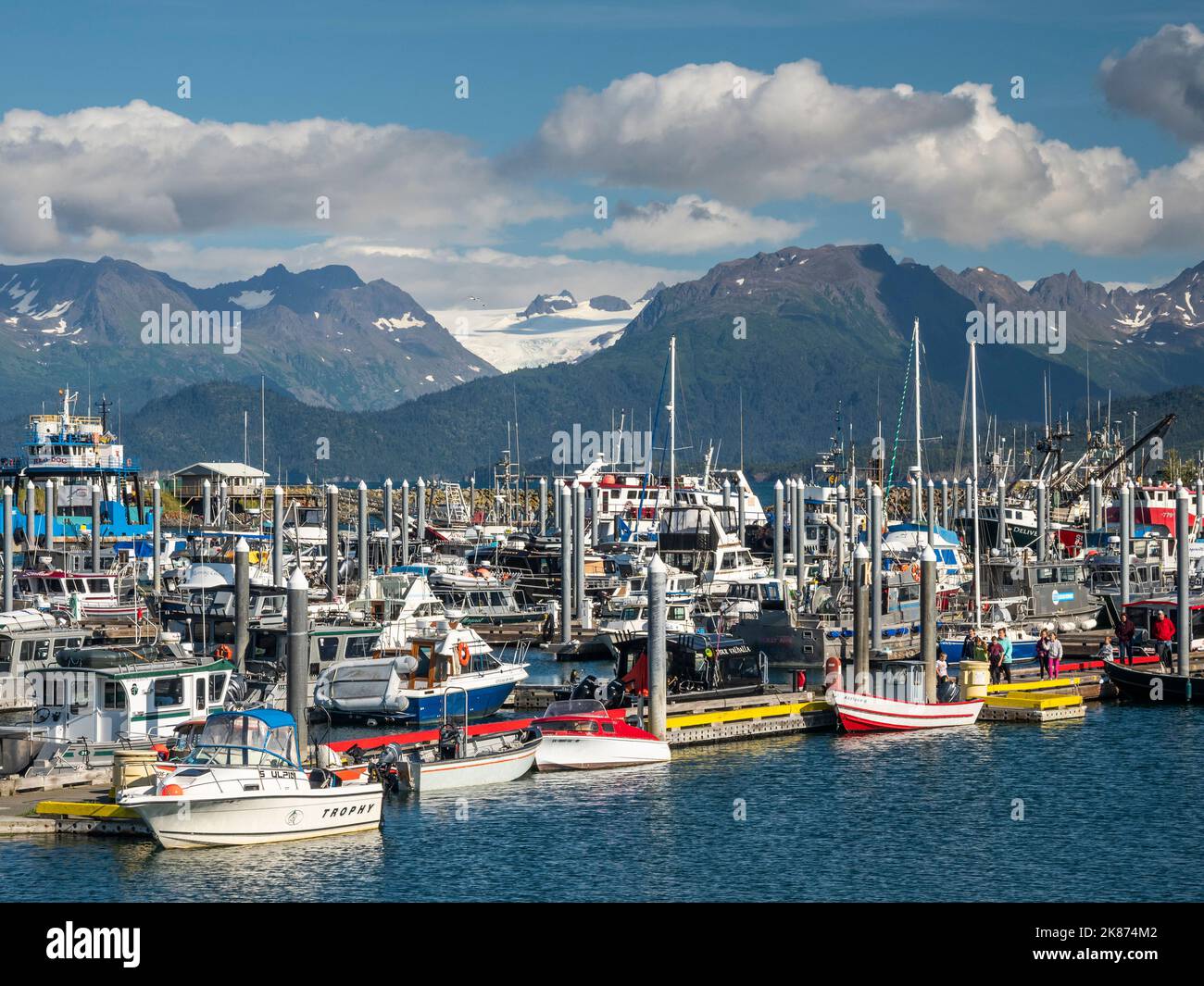 Kommerzielle Fischerboote aller Art und Größen in Homer Harbour in Kachemak Bay, Kenai Peninsula, Alaska, Vereinigte Staaten von Amerika, Nordamerika Stockfoto