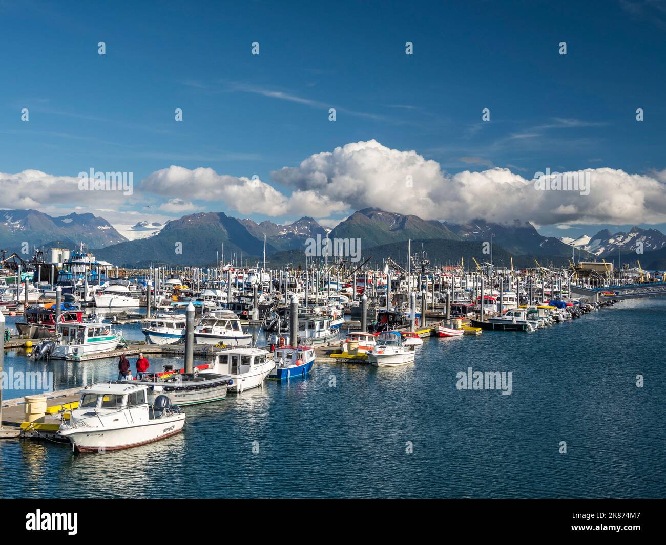 Kommerzielle Fischerboote aller Art und Größen in Homer Harbour in Kachemak Bay, Kenai Peninsula, Alaska, Vereinigte Staaten von Amerika, Nordamerika Stockfoto