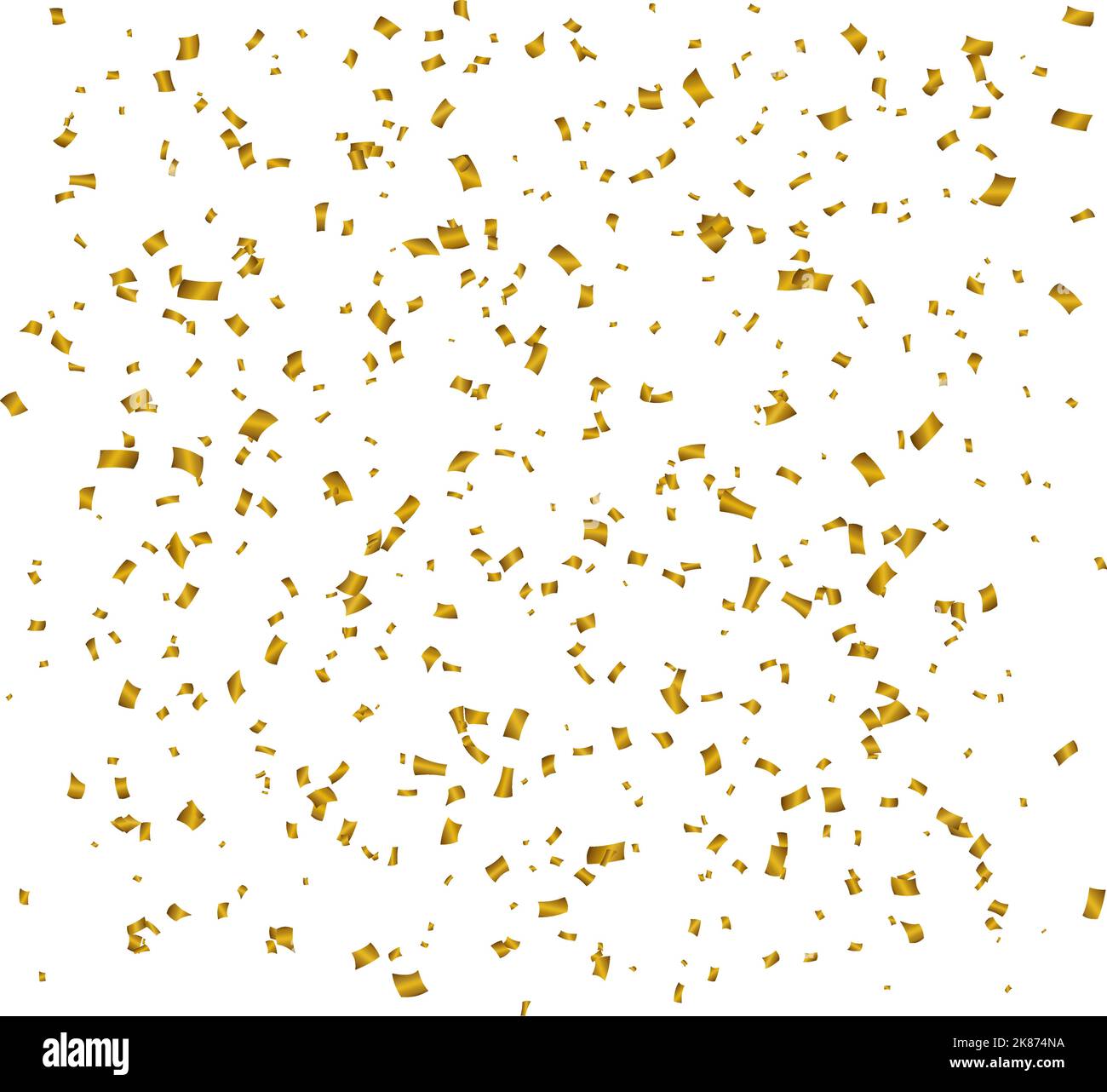 goldene Konfetti-Überlagerung isoliert auf weißem Hintergrund, Vektorgrafik Stock Vektor