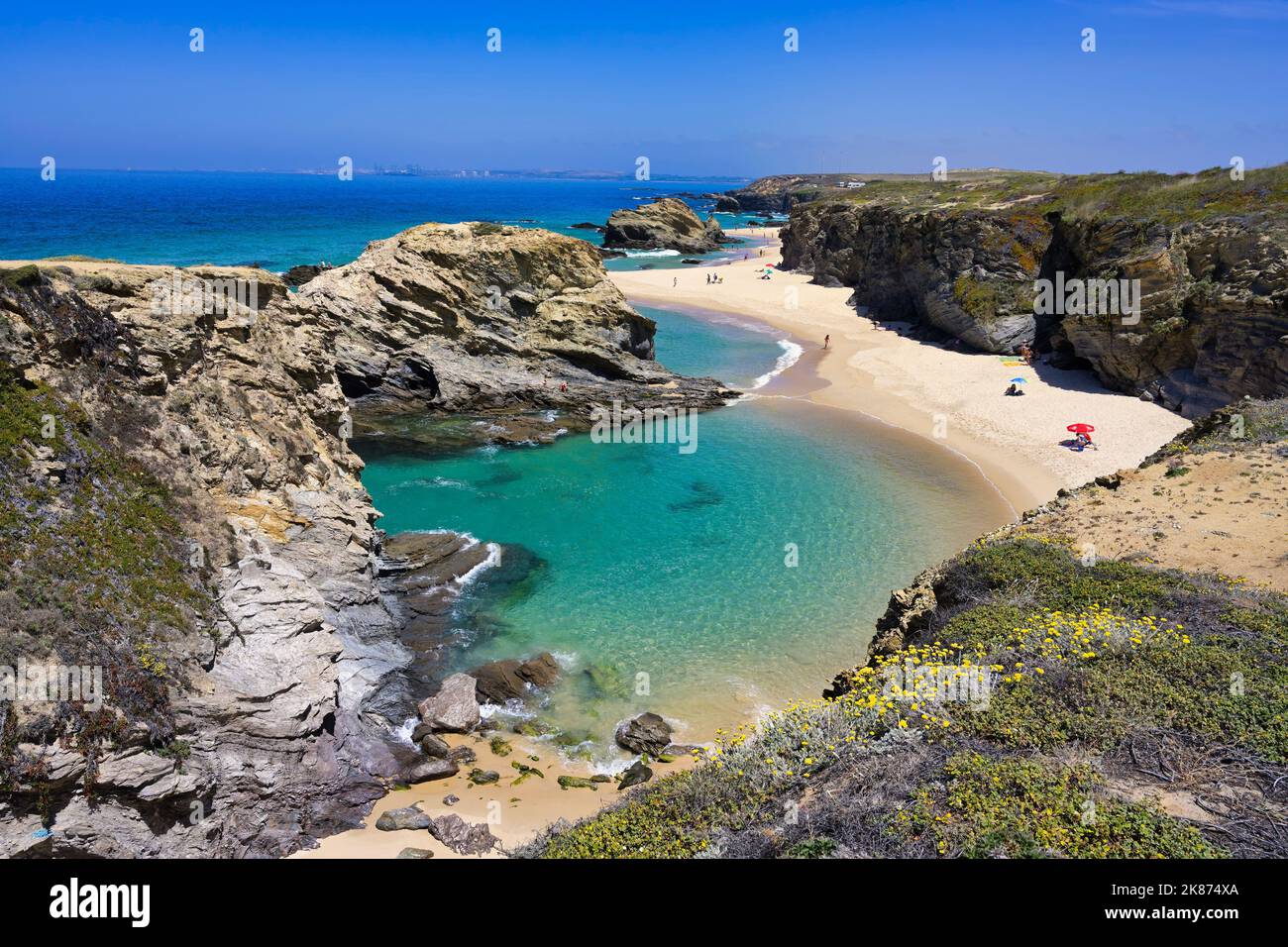 Sandstrand von Samouqueira, Vicentina Küste, Porto Covo, Sines, Alentejo, Portugal, Europa Stockfoto