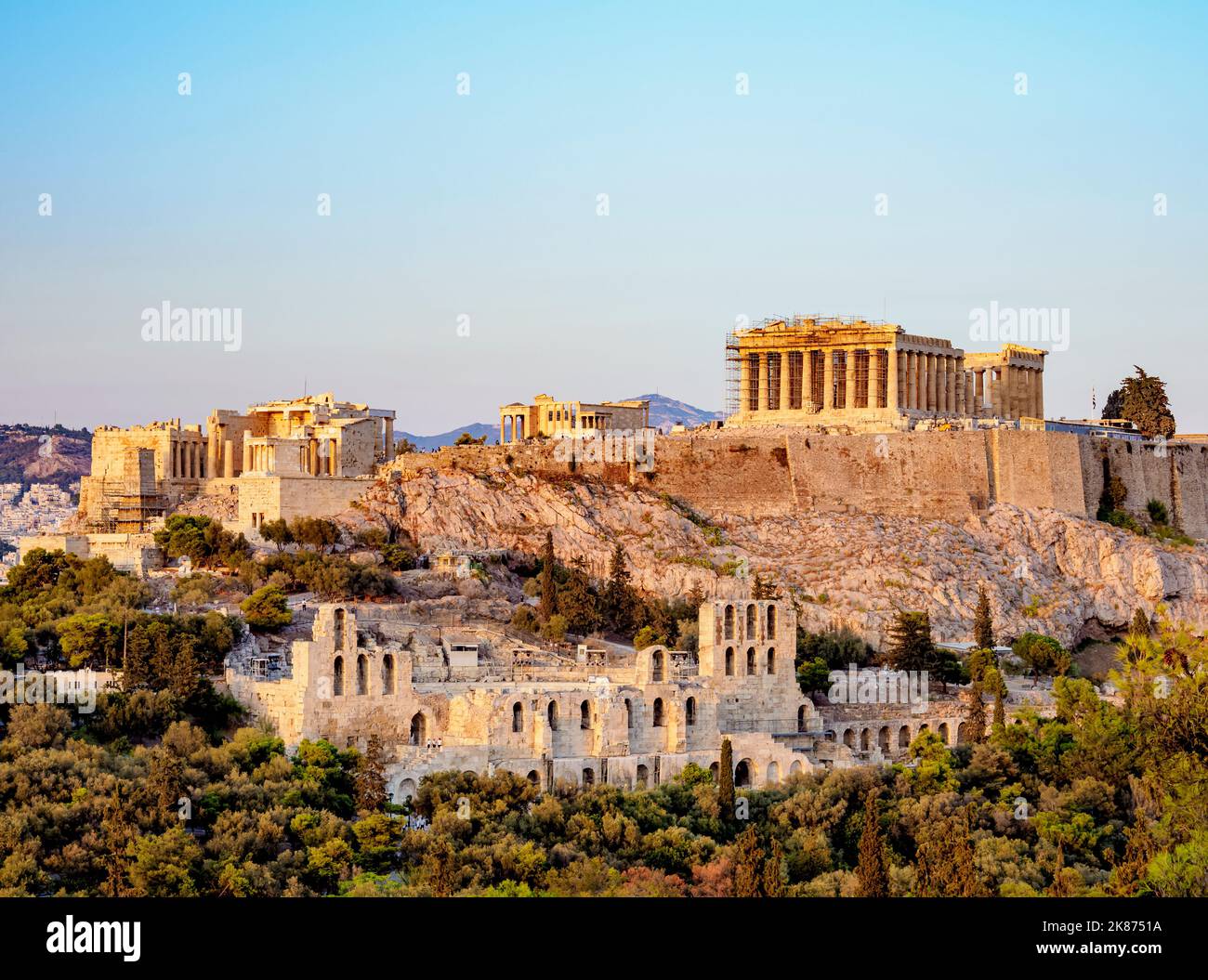 Akropolis bei Sonnenuntergang, UNESCO-Weltkulturerbe, Athen, Attika, Griechenland, Europa Stockfoto