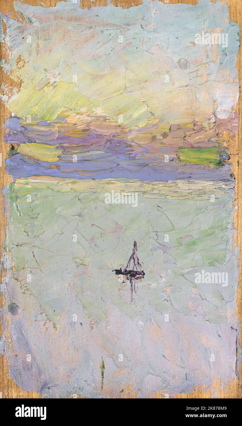 Segelboot auf dem Meer. Öl auf Holz von Wassily Kandinsky 1902. Lenbachhaus Kunstmuseum in München, Deutschland Stockfoto