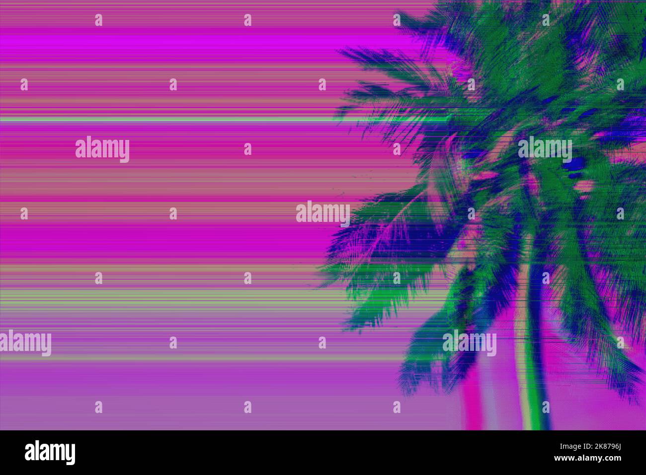 Neongrüne und pinkfarbene Palmen auf blauem Hintergrund Stockfoto