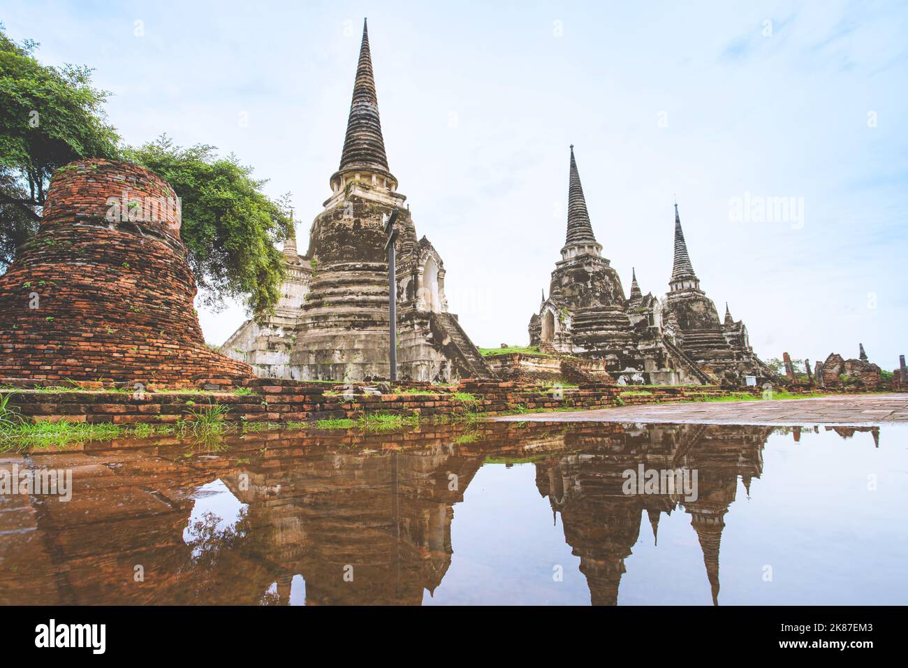 Der alte Wat Phra Si Sanphet wurde in der Provinz Ayutthaya, Thailand, ruiniert. Stockfoto