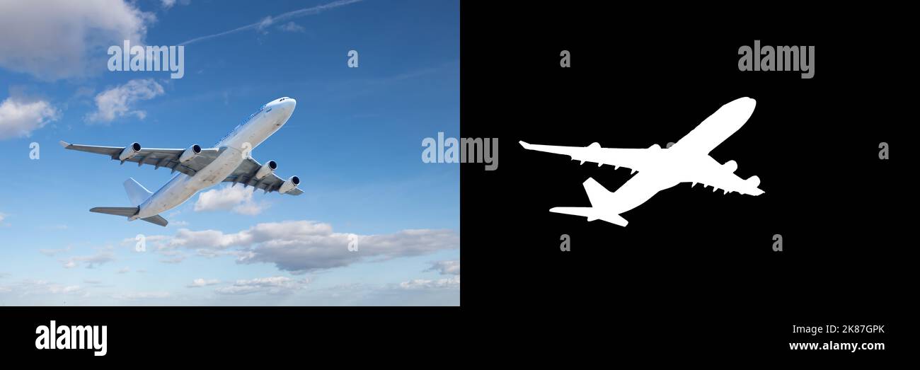 Flugzeug fliegt über den Himmel, mit Clipping Maske und Pfad Stockfoto